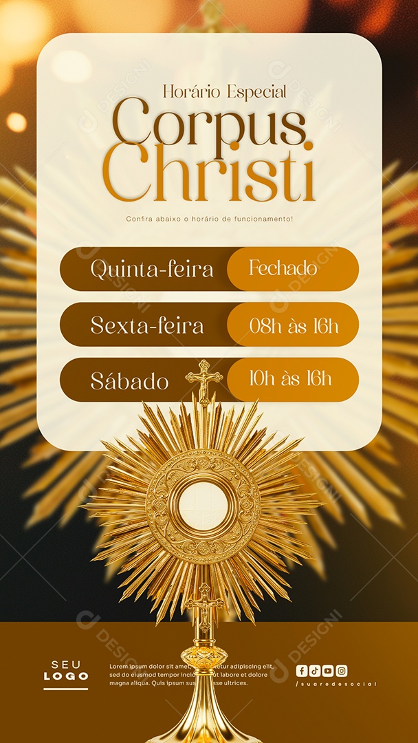 Horário Especial Corpus Christi Social Media PSD Editável