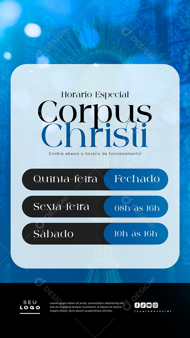 Story Horário Especial Corpus Christi Social Media PSD Editável