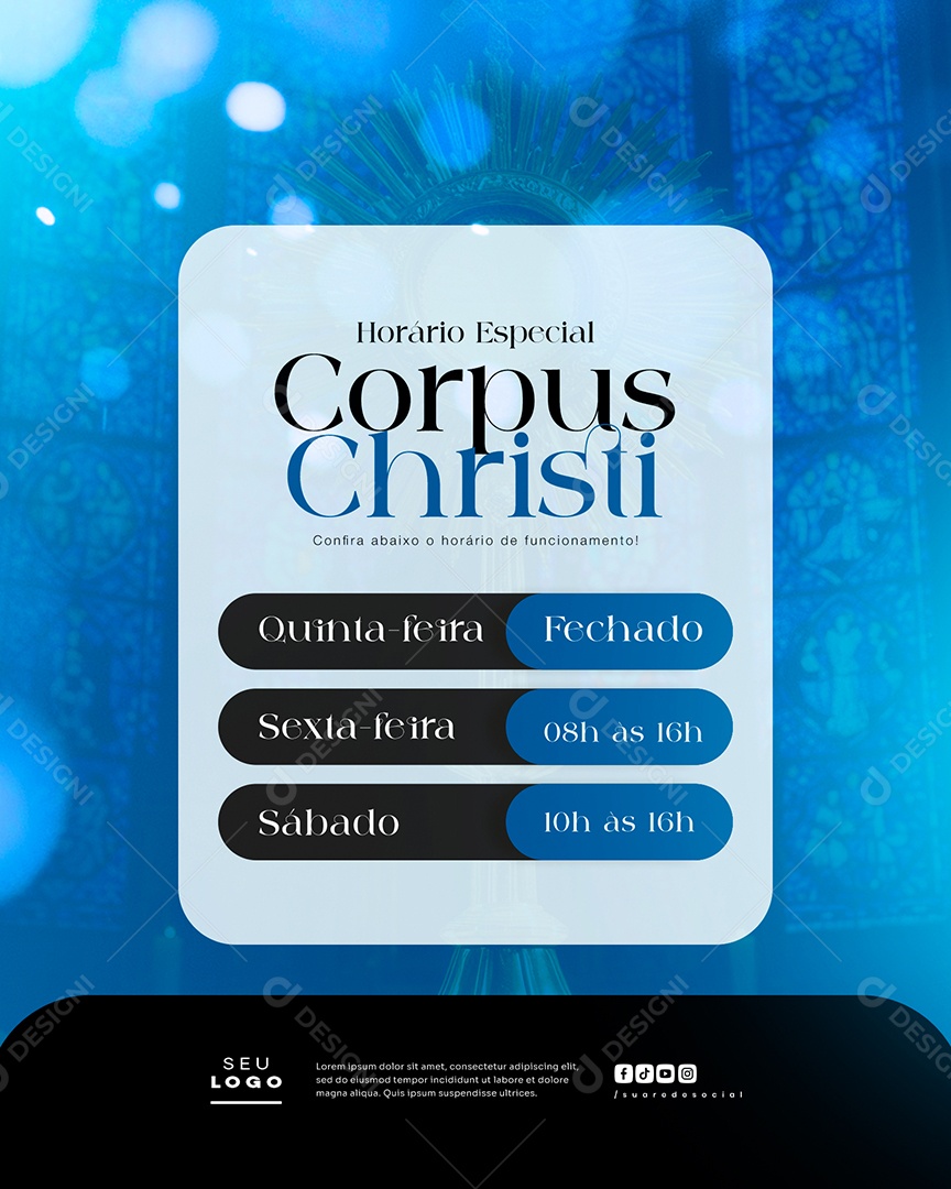 Horário Especial Corpus Christi Social Media PSD Editável