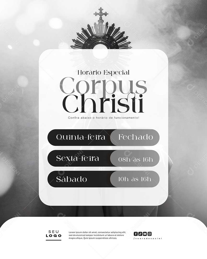 Horário Especial Corpus Christi Social Media PSD Editável