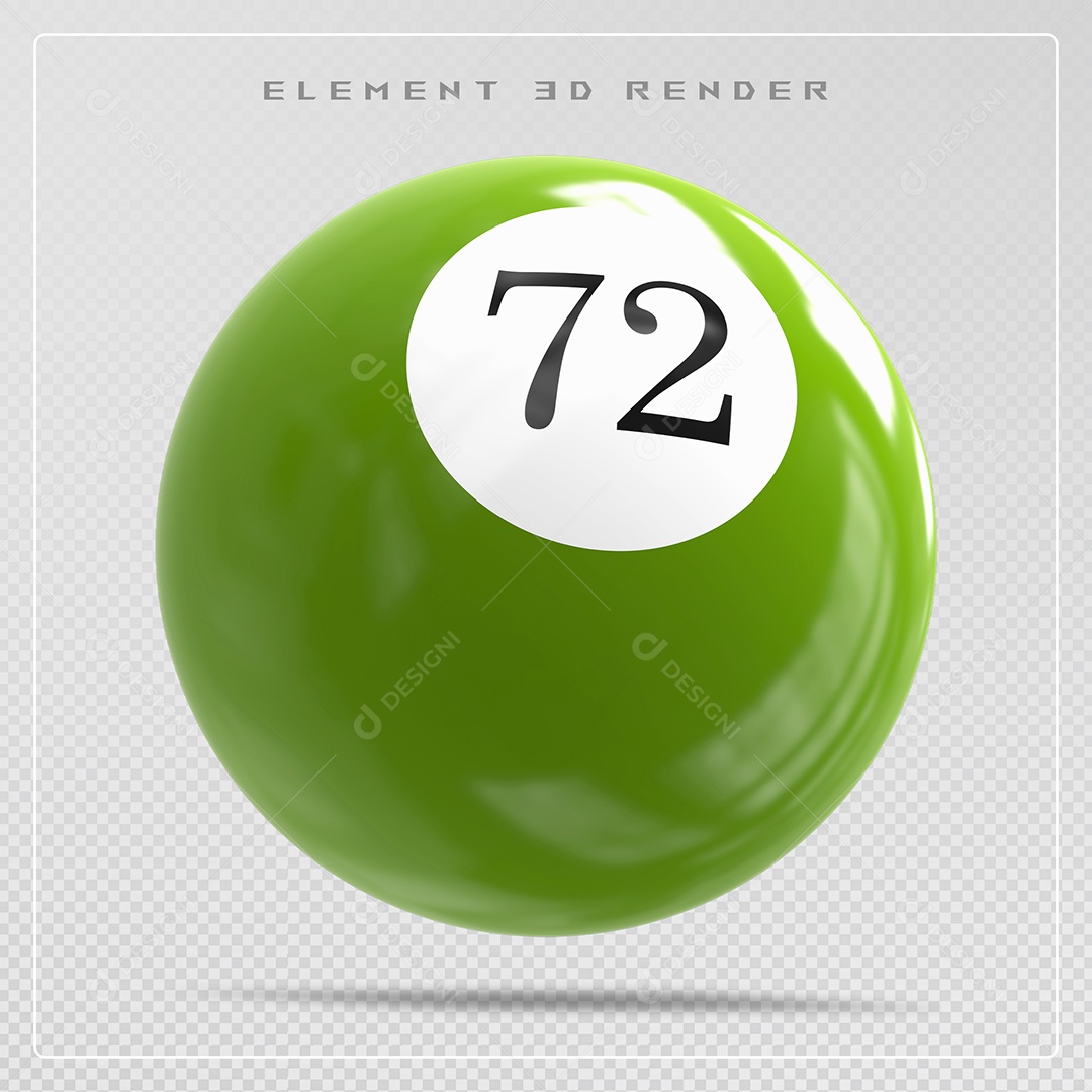 Bola de Bilhar Número 72 Verde Elemento 3D para Composição PSD