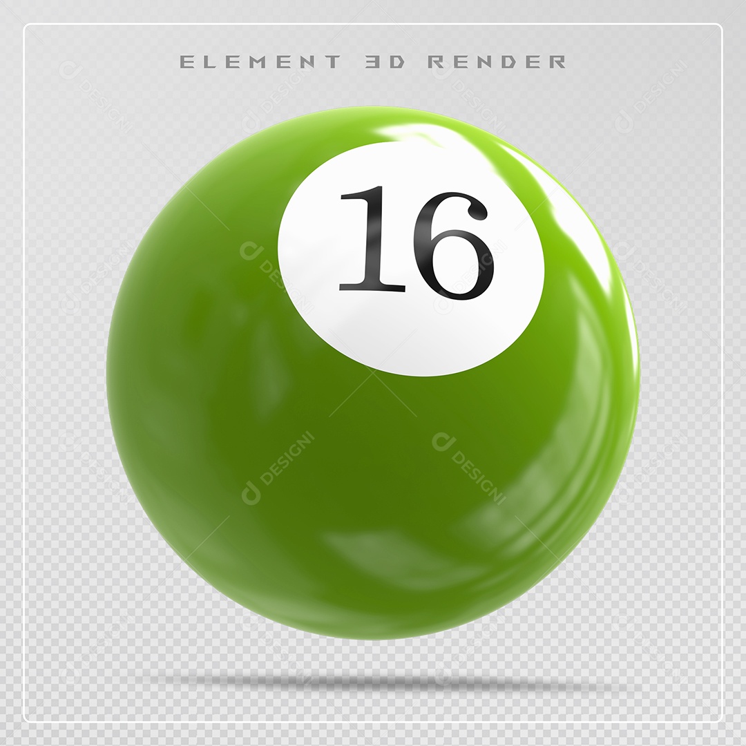 Bola de Bilhar Número 16 Verde Elemento 3D para Composição PSD
