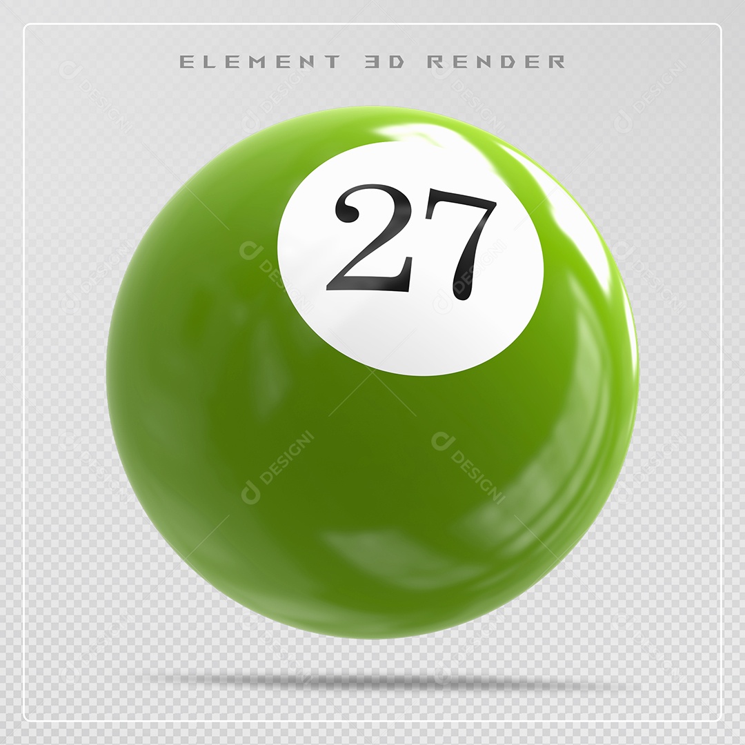 Bola de Bilhar Número 27 Verde Elemento 3D para Composição PSD