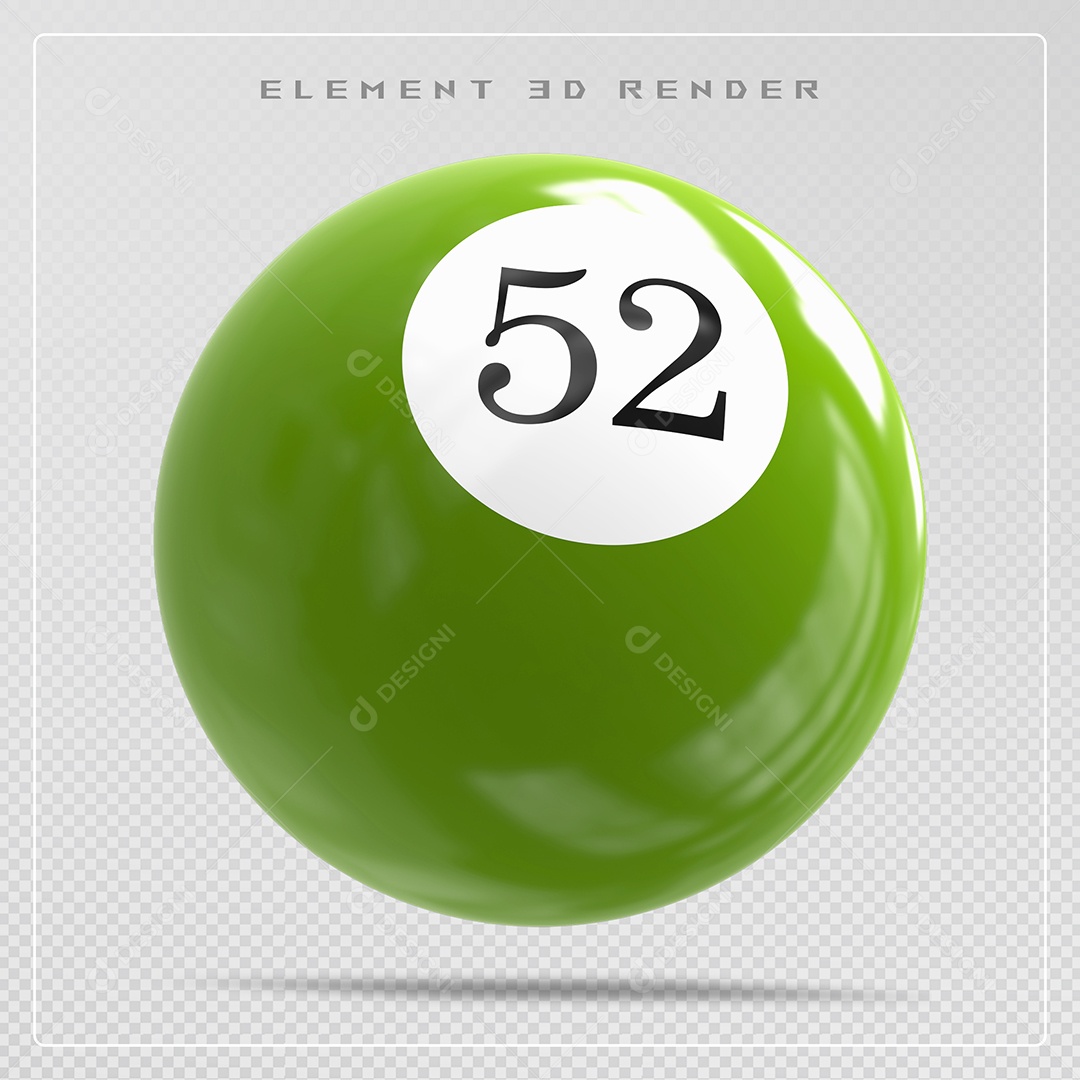Bola de Bilhar Número 52 Verde Elemento 3D para Composição PSD
