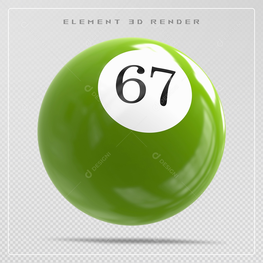 Bola de Bilhar Número 67 Verde Elemento 3D para Composição PSD