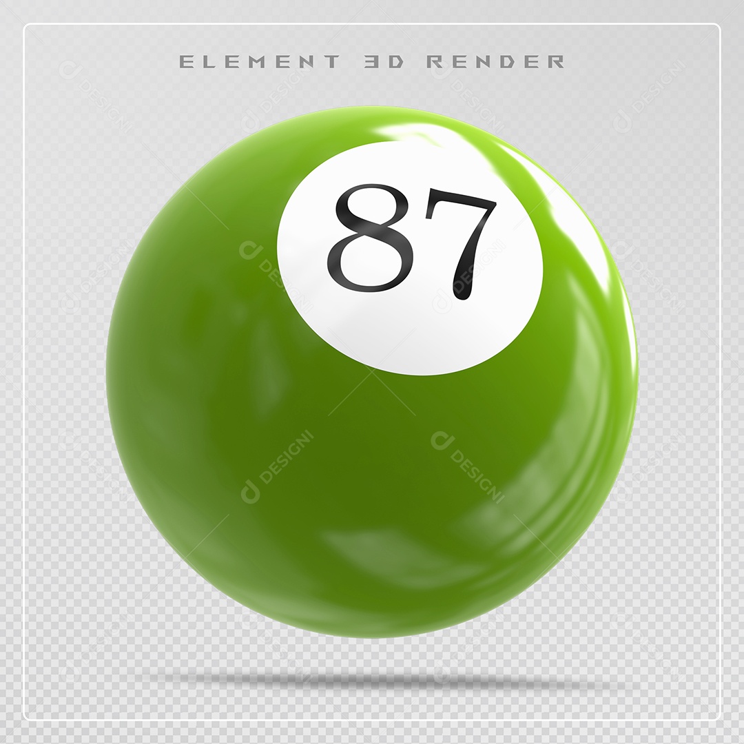 Bola de Bilhar Número 87 Verde Elemento 3D para Composição PSD
