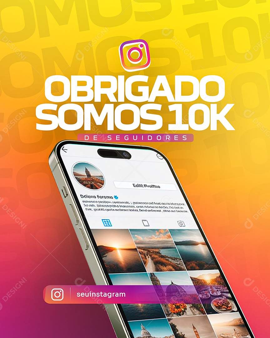 Obrigado Somos 10K de Seguidores Social Media PSD Editável