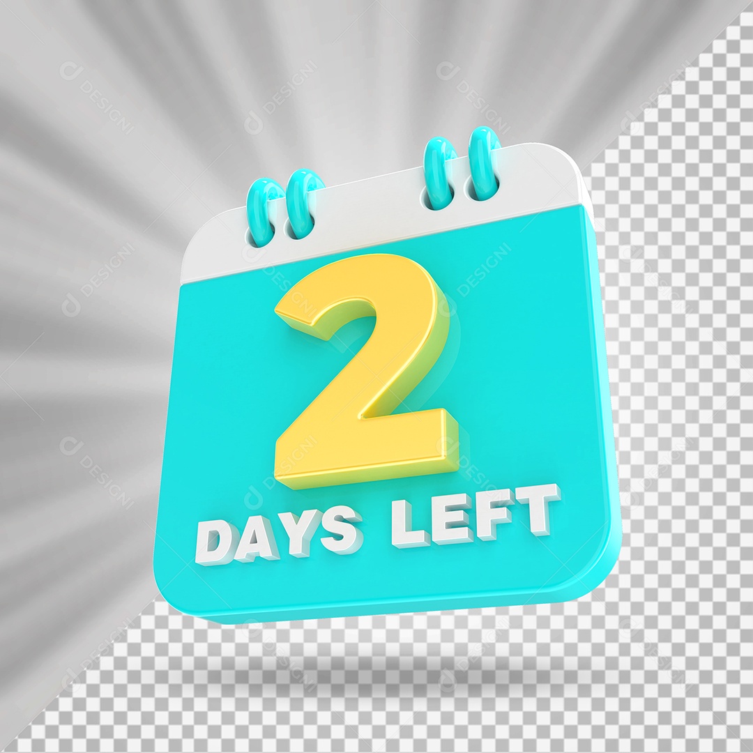 Elemento 3D Calendário Dia 02 Azul-turquesa e Branco Para Composição PSD