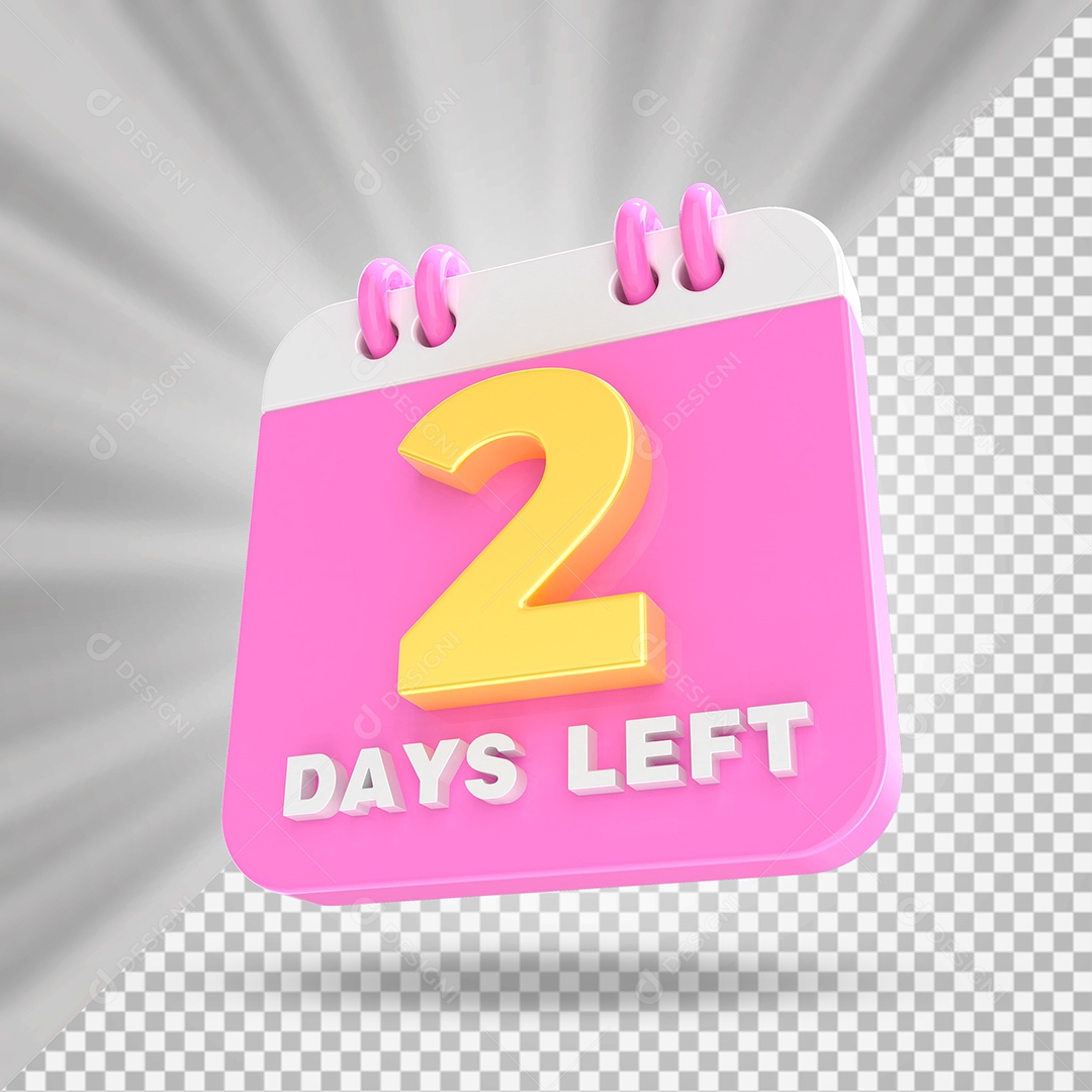Elemento 3D Calendário Dia 02 Rosa e Branco Para Composição PSD