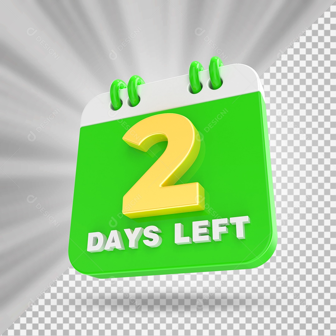 Elemento 3D Calendário Dia 02 Verde e Branco Para Composição PSD
