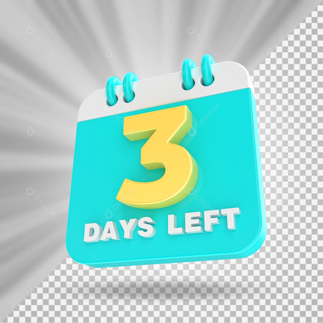 Elemento 3D Calendário Dia 03 Azul-turquesa e Branco Para Composição PSD