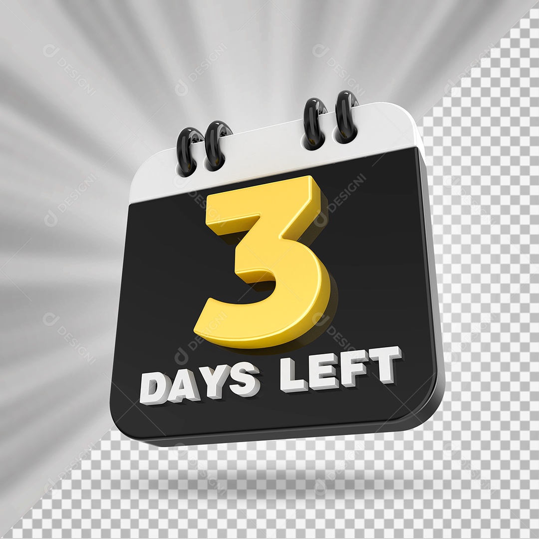 Elemento 3D Calendário Dia 03 Preto e Branco Para Composição PSD