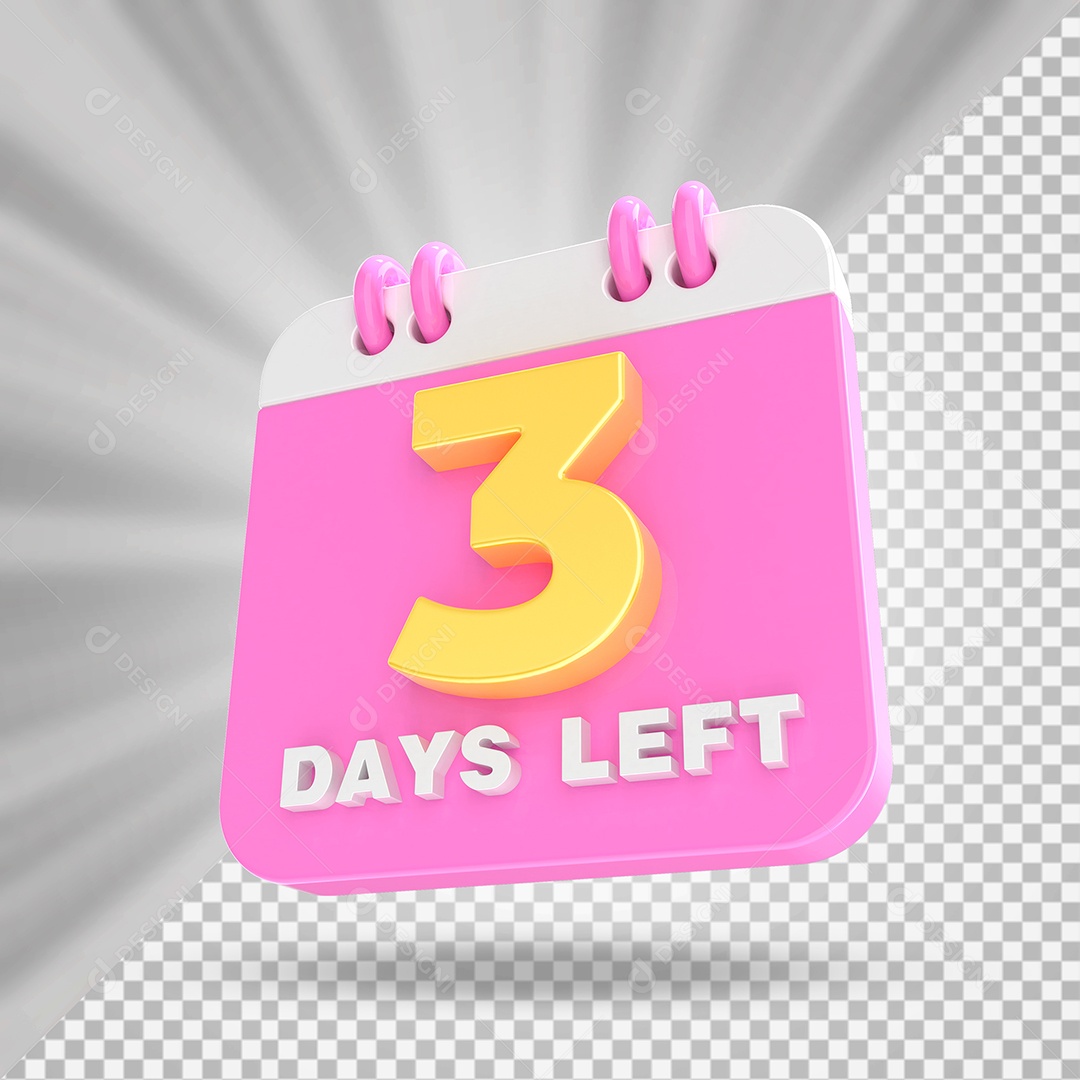 Elemento 3D Calendário Dia 03 Rosa e Branco Para Composição PSD