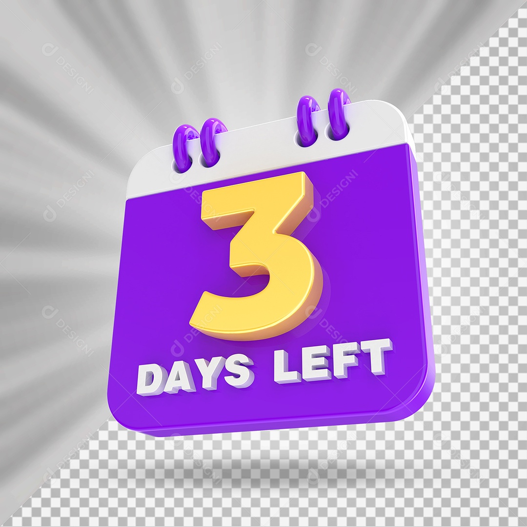 Elemento 3D Calendário Dia 03 Roxo e Branco Para Composição PSD