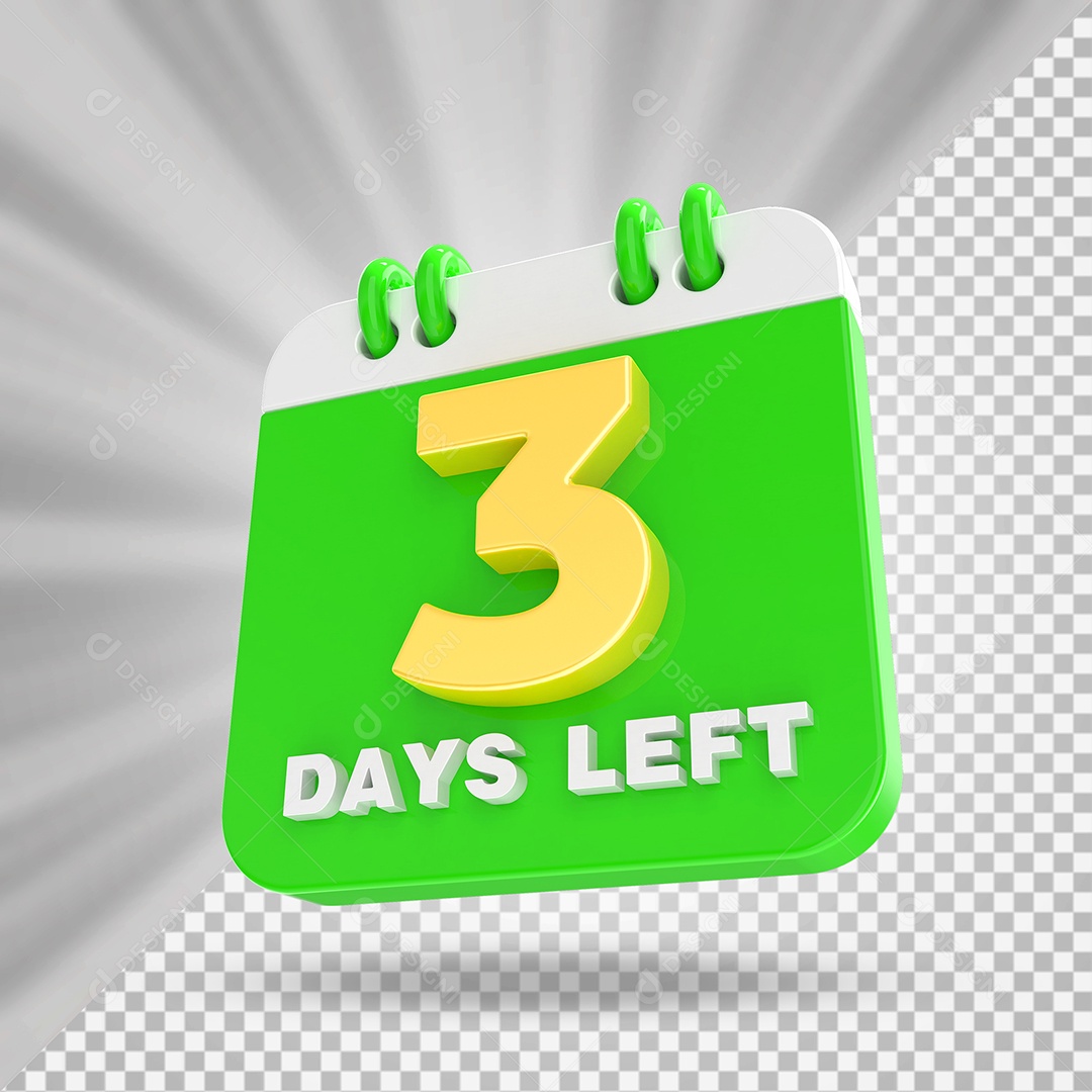 Elemento 3D Calendário Dia 03 Verde e Branco Para Composição PSD
