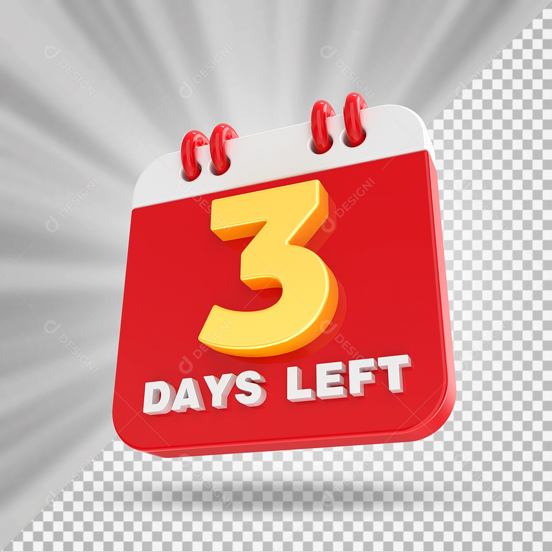 Elemento 3D Calendário Dia 03 Vermelho e Branco Para Composição PSD