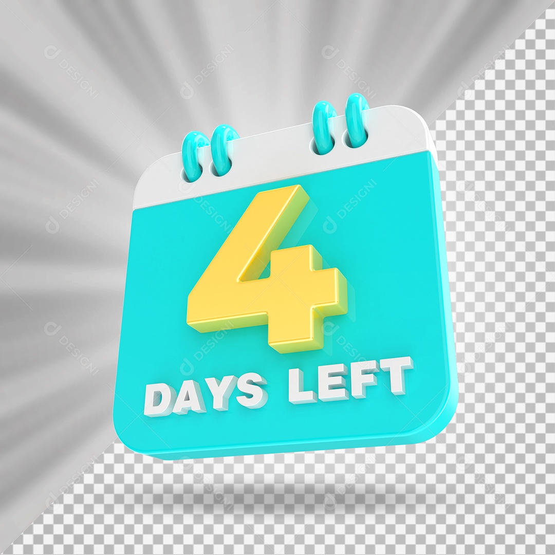 Elemento 3D Calendário Dia 04 Azul-turquesa e Branco Para Composição PSD