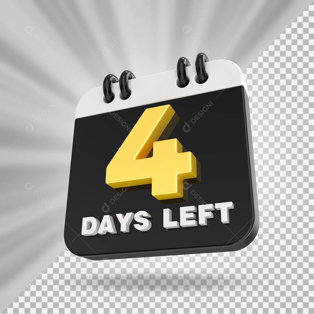 Elemento 3D Calendário Dia 04 Preto e Branco Para Composição PSD