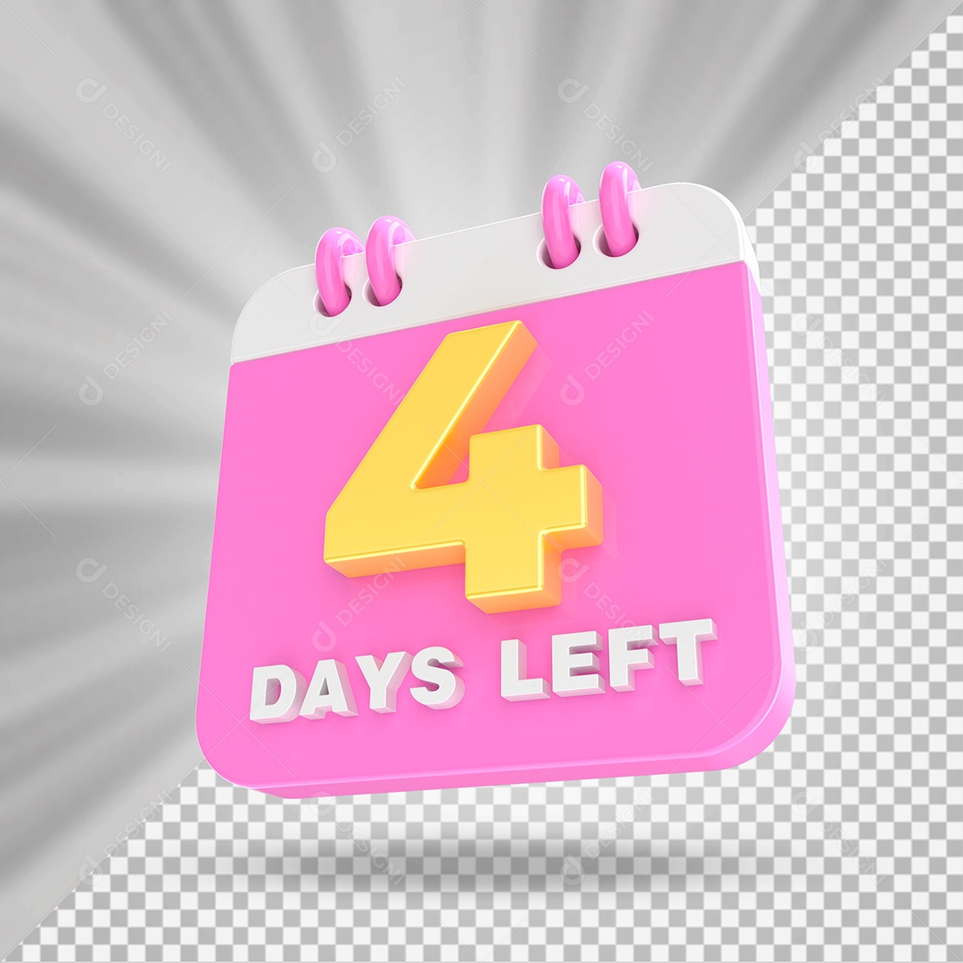 Elemento 3D Calendário Dia 04 Rosa e Branco Para Composição PSD