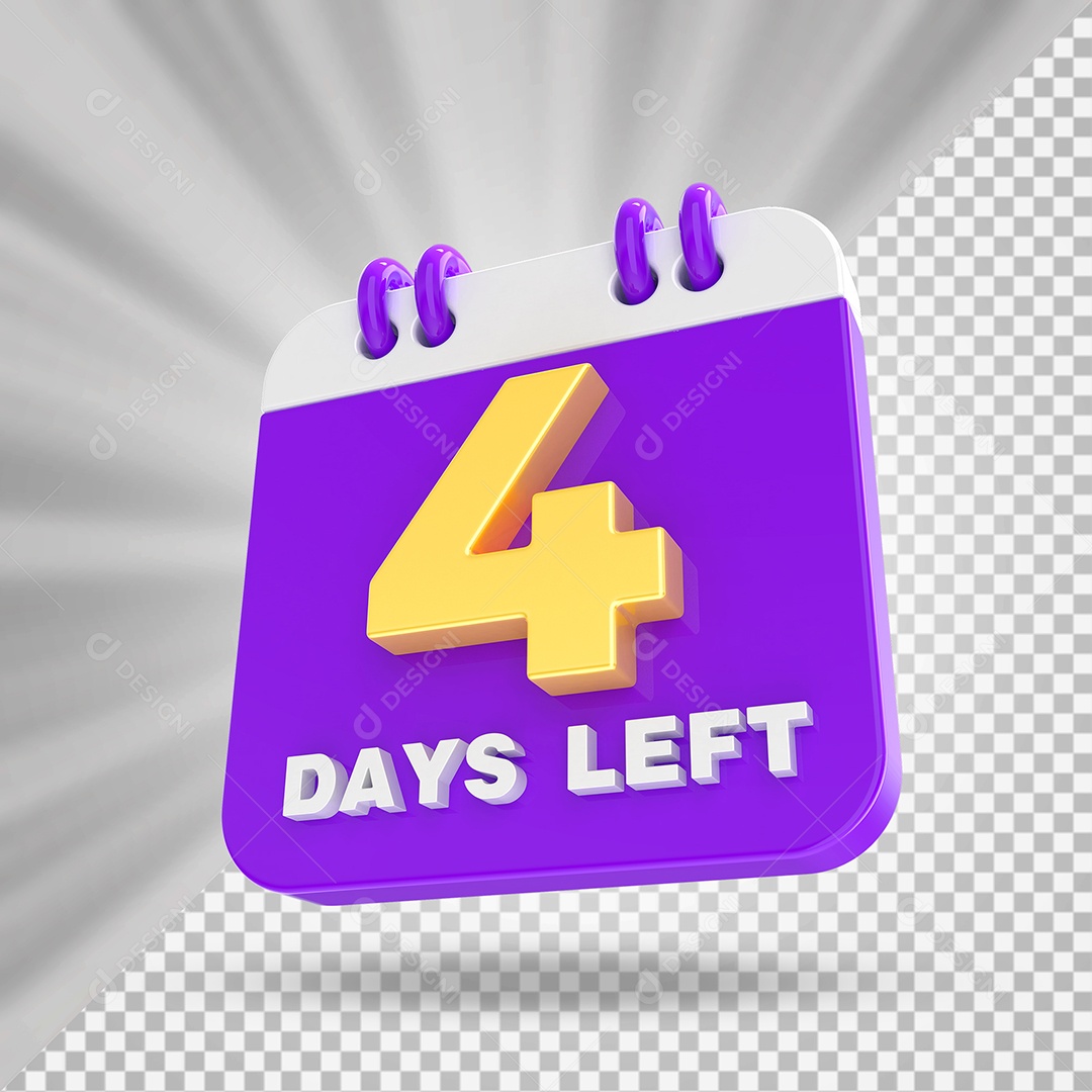 Elemento 3D Calendário Dia 04 Roxo e Branco Para Composição PSD