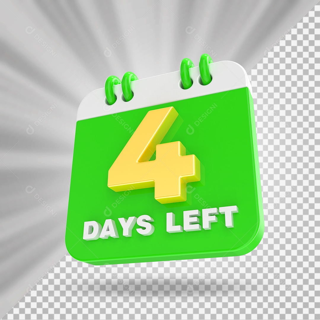 Elemento 3D Calendário Dia 04 Verde e Branco Para Composição PSD