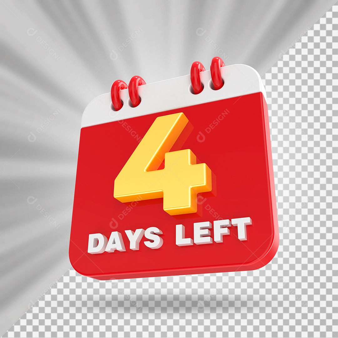 Elemento 3D Calendário Dia 04 Vermelho e Branco Para Composição PSD