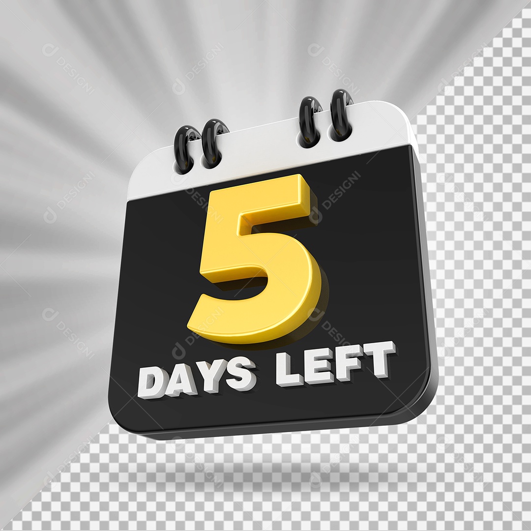 Elemento 3D Calendário Dia 05 Preto e Branco Para Composição PSD