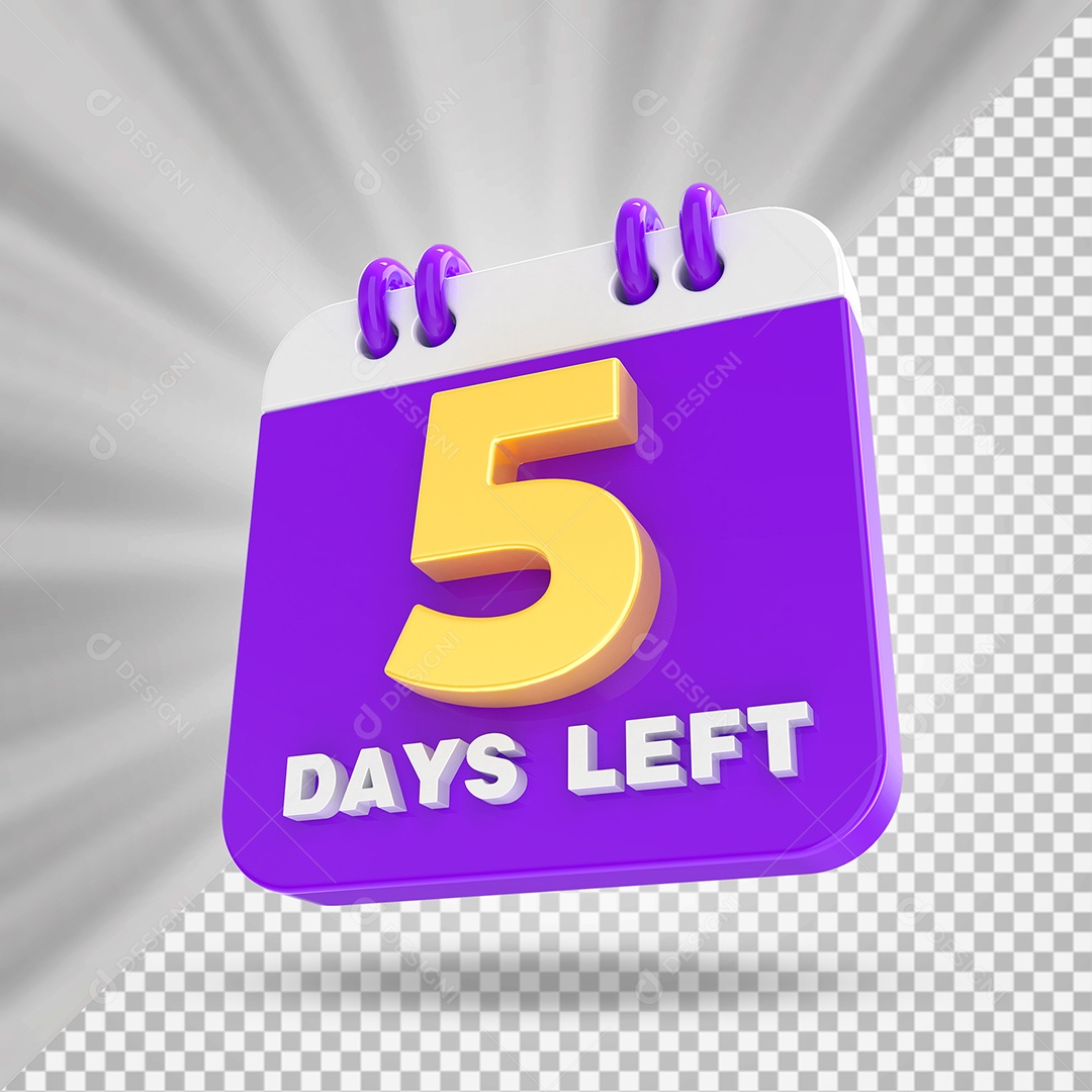Elemento 3D Calendário Dia 05 Roxo e Branco Para Composição PSD