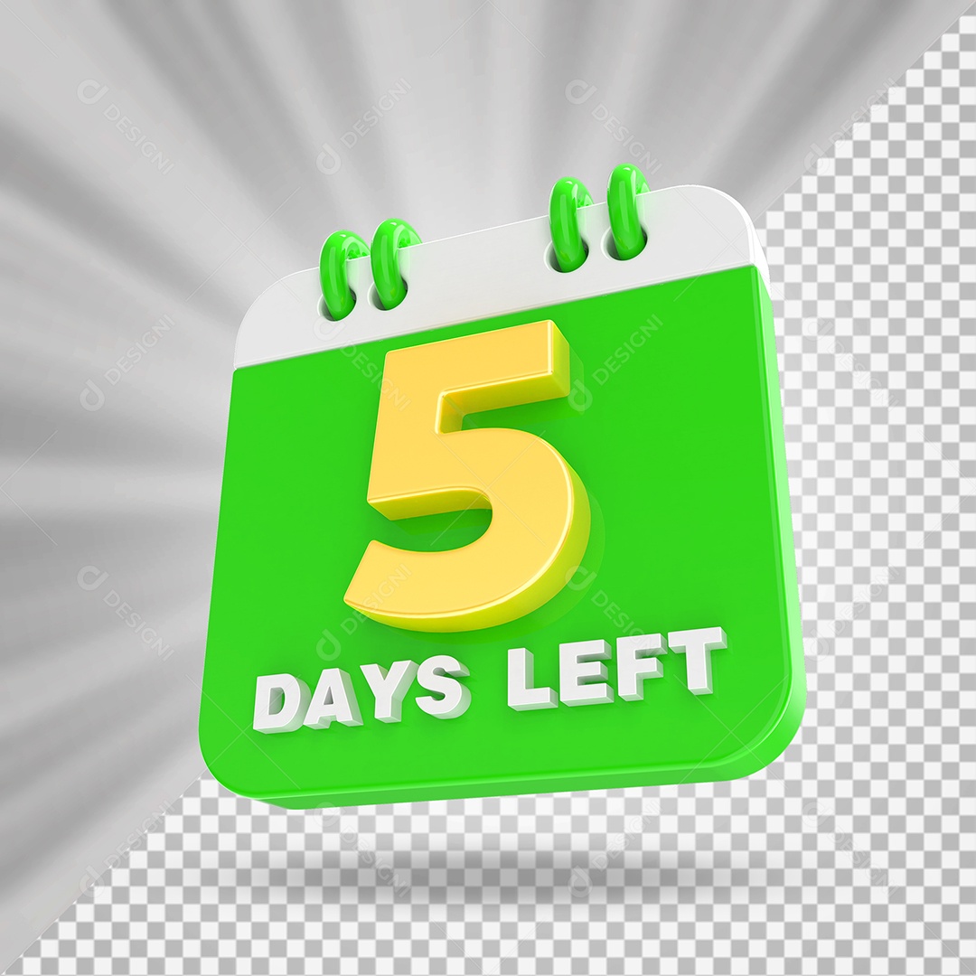 Elemento 3D Calendário Dia 05 Verde e Branco Para Composição PSD