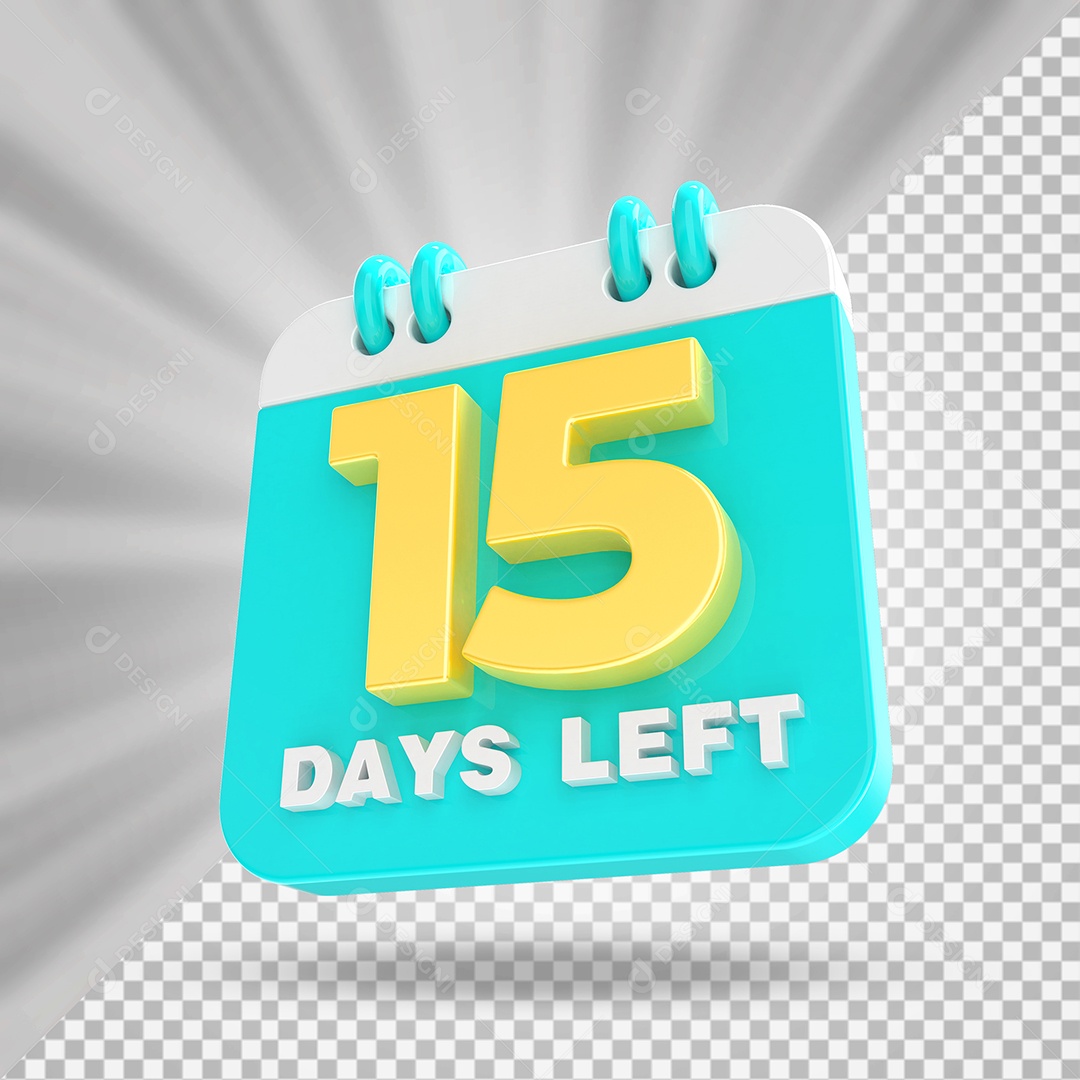 Elemento 3D Calendário Dia 15 Azul-turquesa e Branco Para Composição PSD