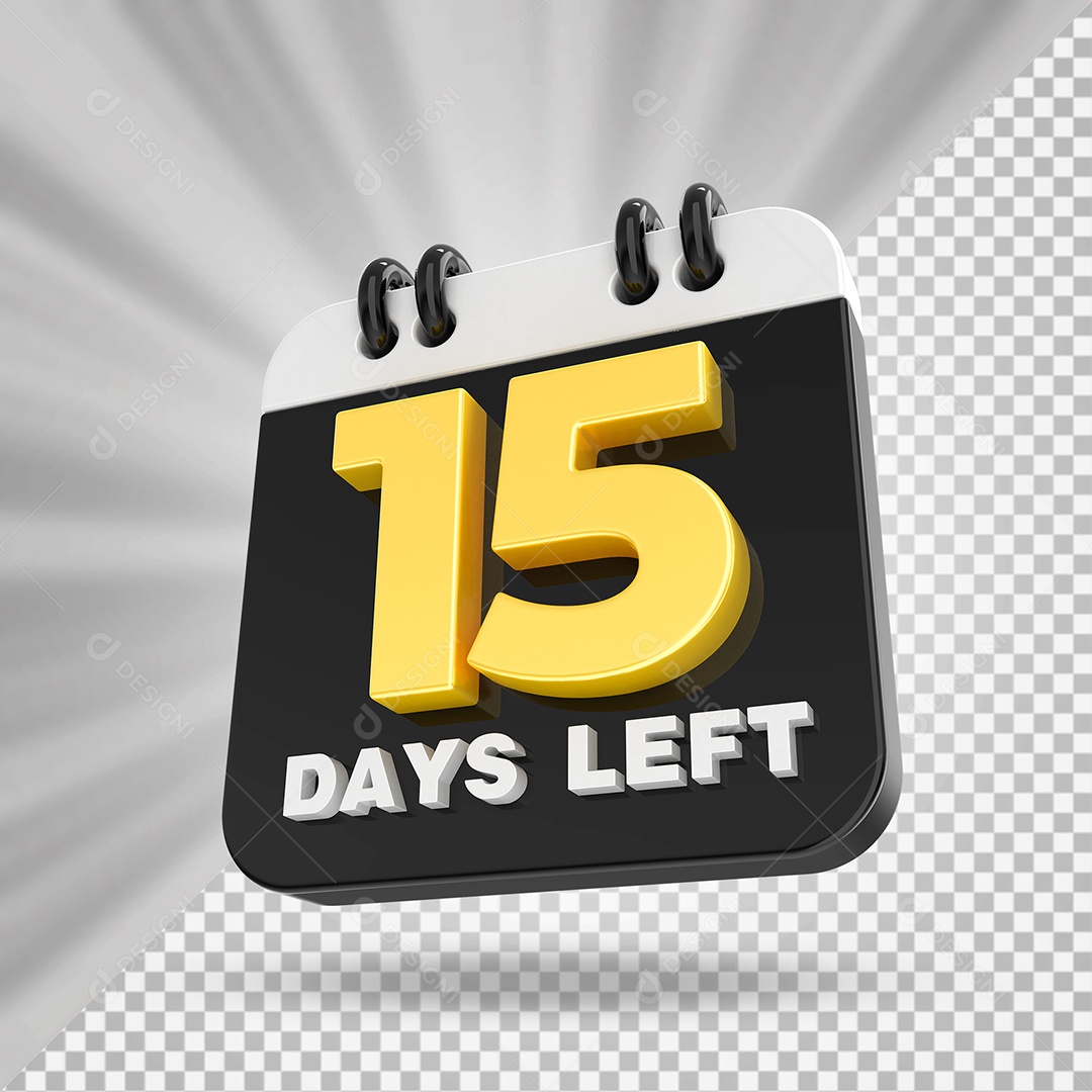 Elemento 3D Calendário Dia 15 Preto e Branco Para Composição PSD