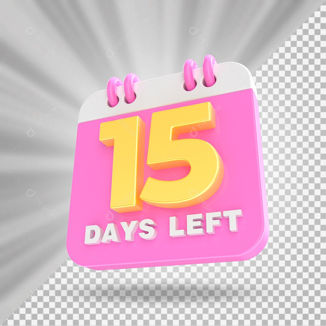 Elemento 3D Calendário Dia 15 Rosa e Branco Para Composição PSD