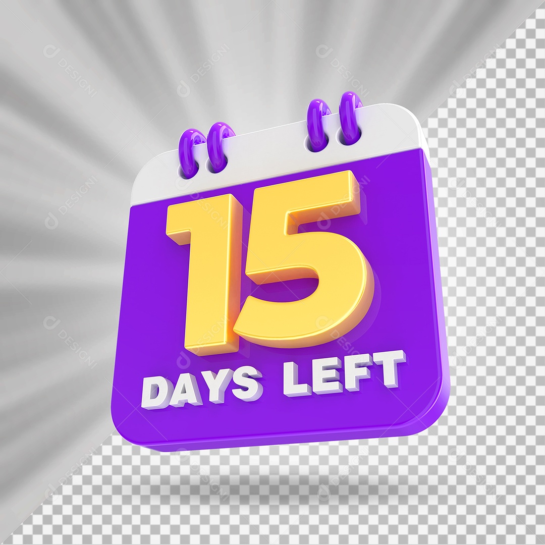 Elemento 3D Calendário Dia 15 Roxo e Branco Para Composição PSD