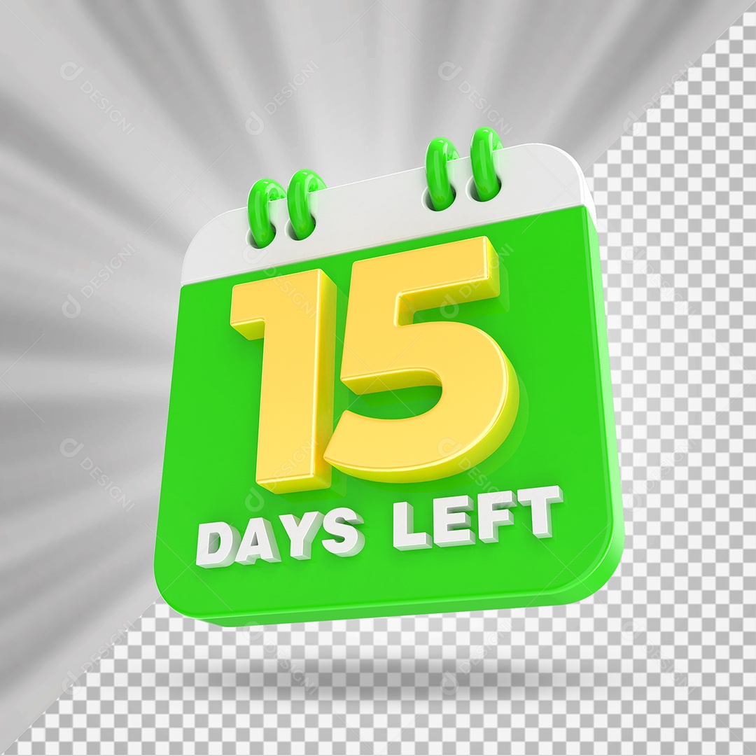 Elemento 3D Calendário Dia 15 Verde e Branco Para Composição PSD
