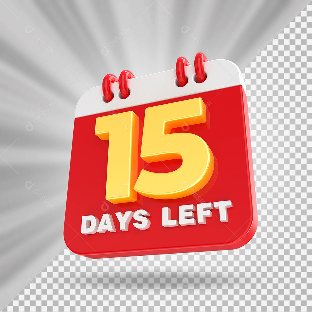Elemento 3D Calendário Dia 15 Vermelho e Branco Para Composição PSD