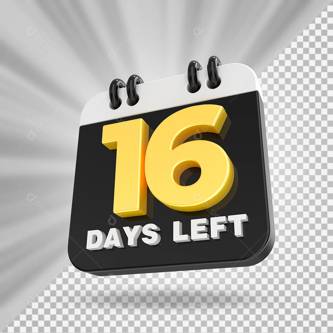 Elemento 3D Calendário Dia 16 Preto e Branco Para Composição PSD