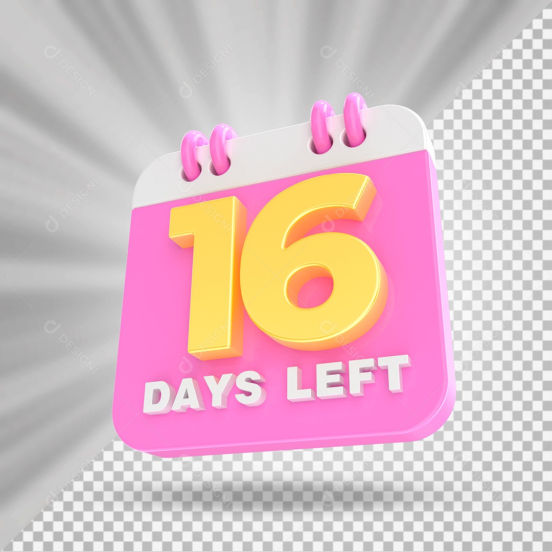 Elemento 3D Calendário Dia 16 Rosa e Branco Para Composição PSD