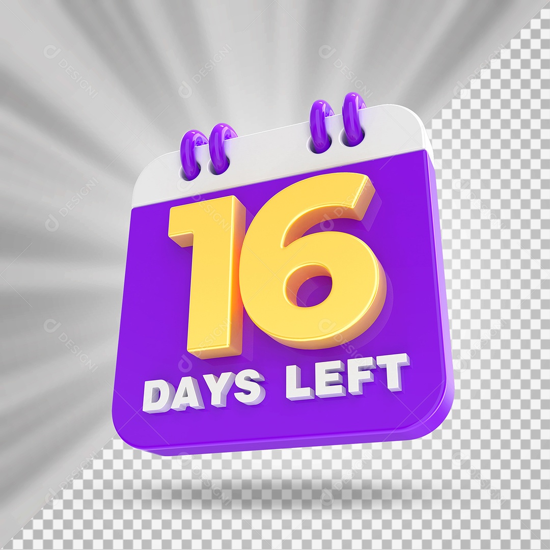 Elemento 3D Calendário Dia 16 Roxo e Branco Para Composição PSD