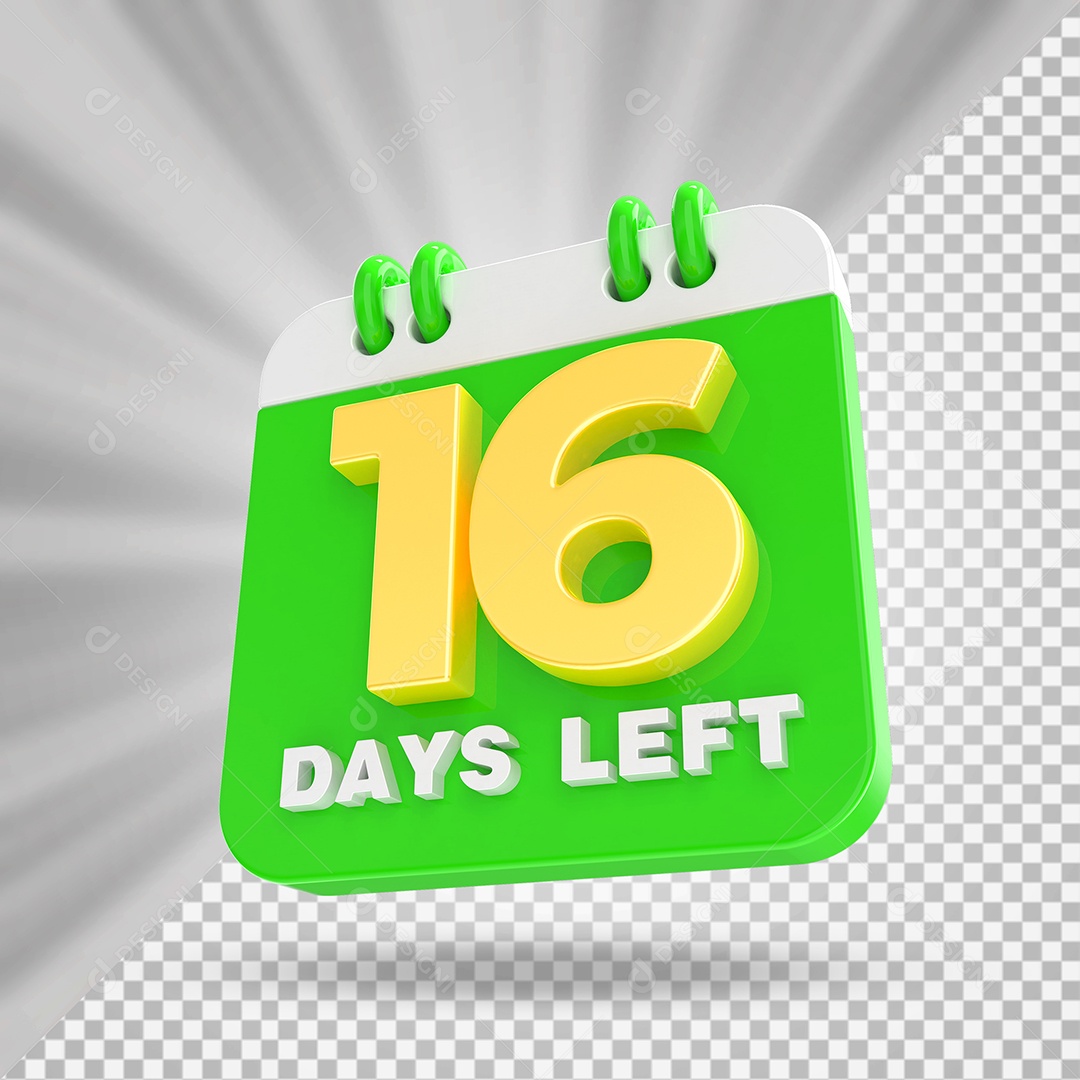 Elemento 3D Calendário Dia 16 Verde e Branco Para Composição PSD
