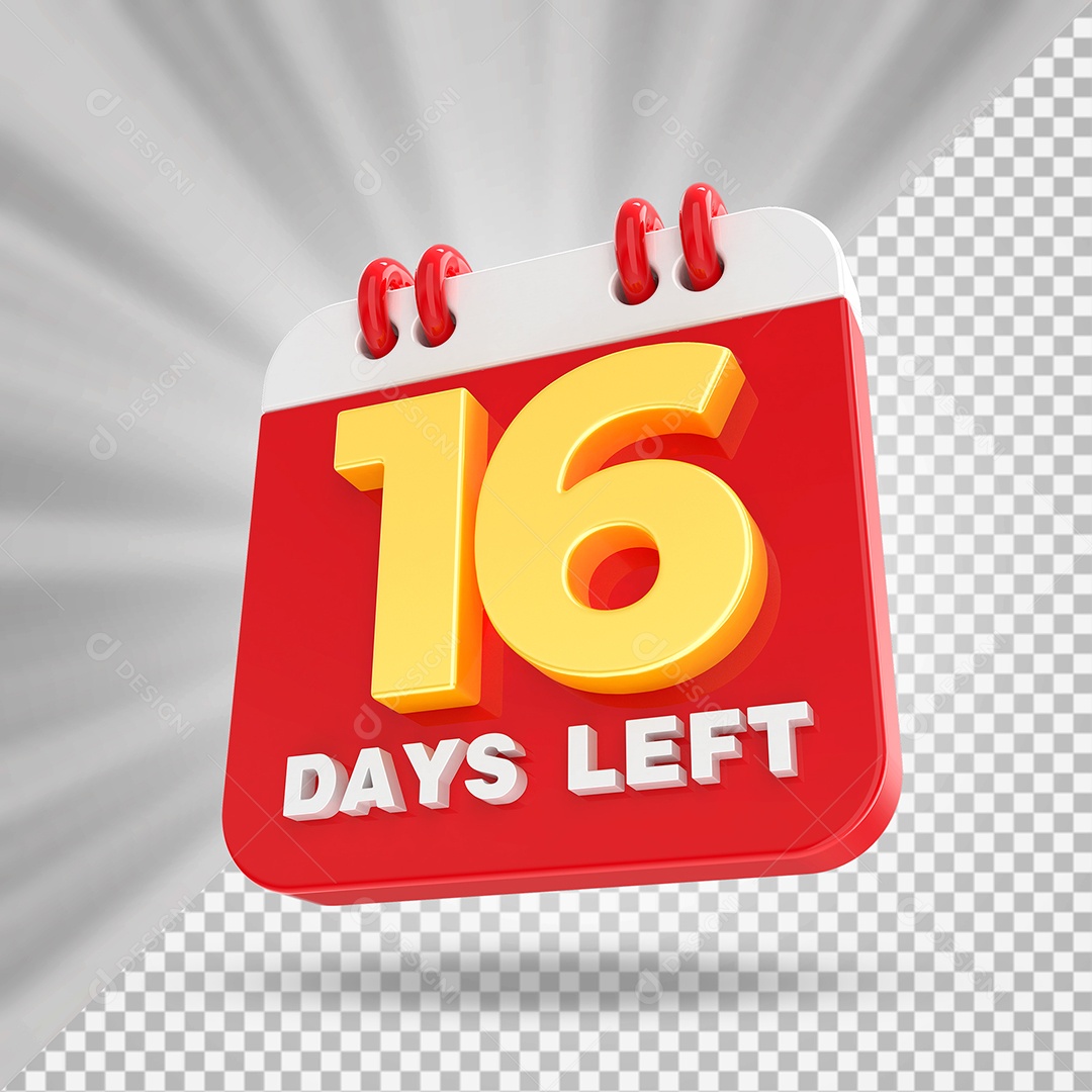 Elemento 3D Calendário Dia 16 Vermelho e Branco Para Composição PSD
