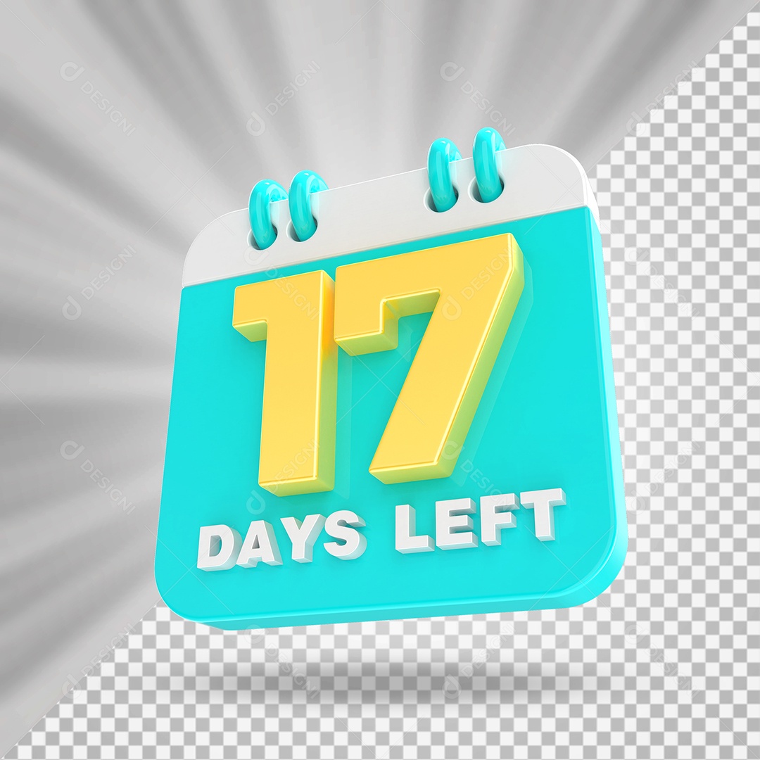 Elemento 3D Calendário Dia 17 Azul-turquesa e Branco Para Composição PSD