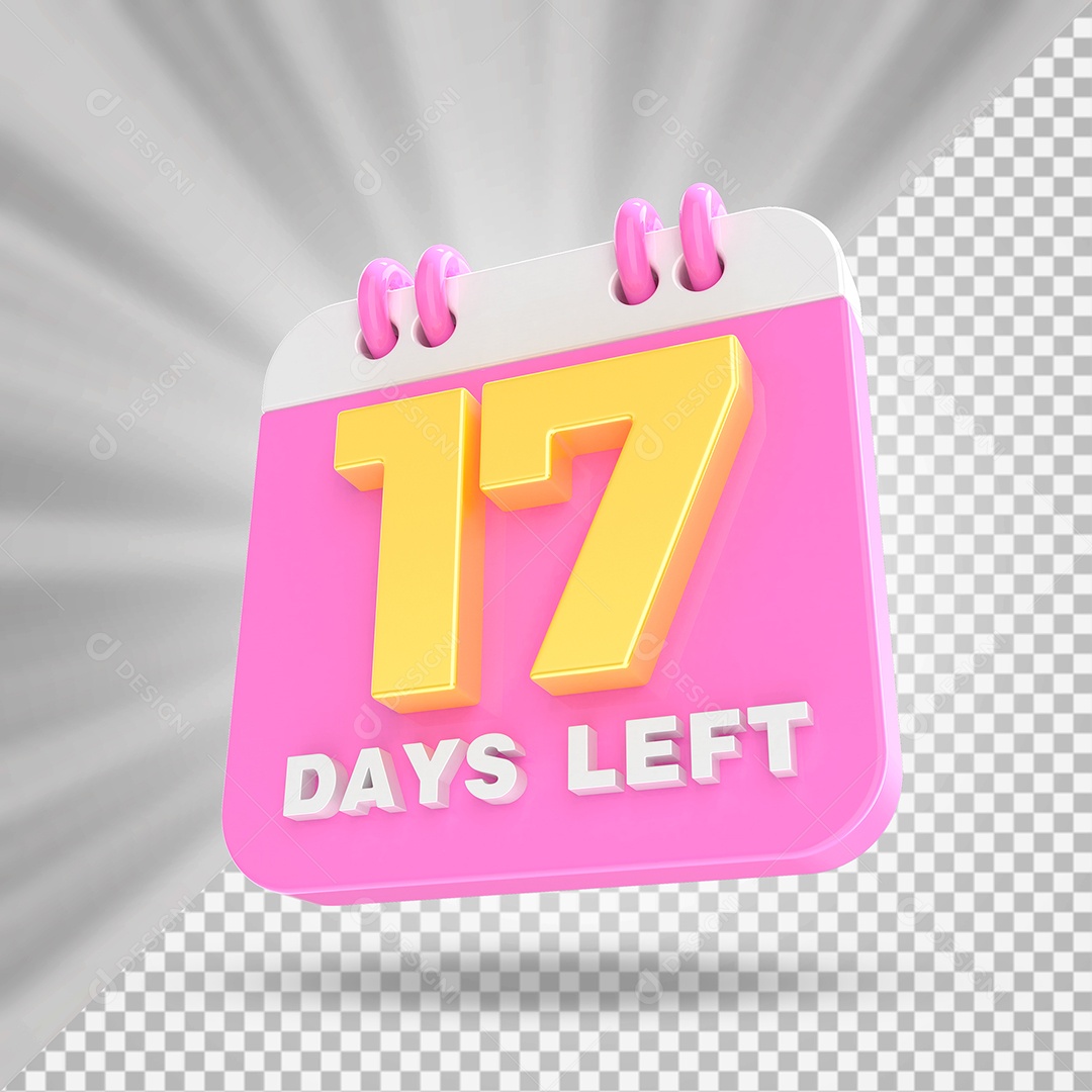 Elemento 3D Calendário Dia 17 Rosa e Branco Para Composição PSD