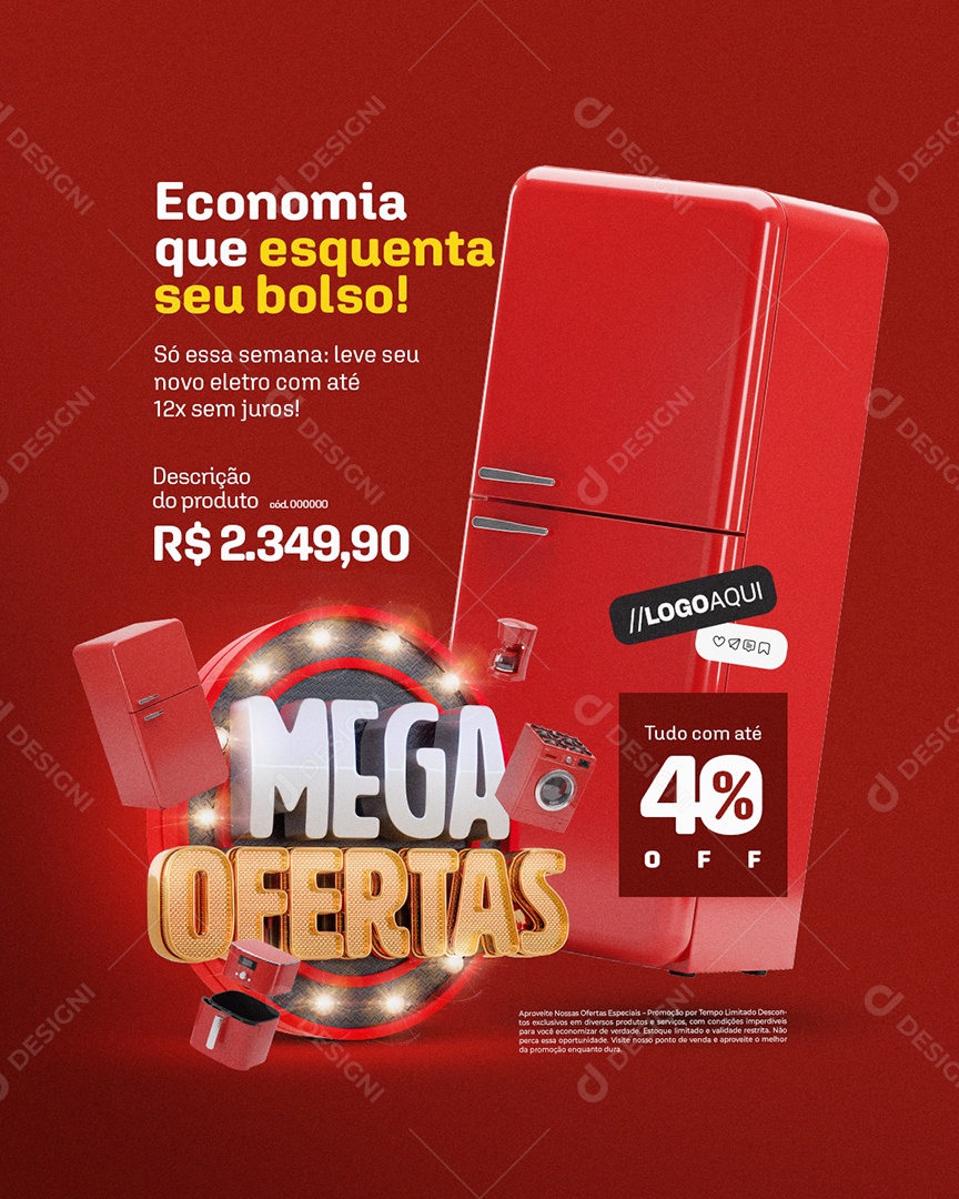 Mega Ofertas Loja De Eletrodomésticos Economia Geladeira Social Media PSD Editável