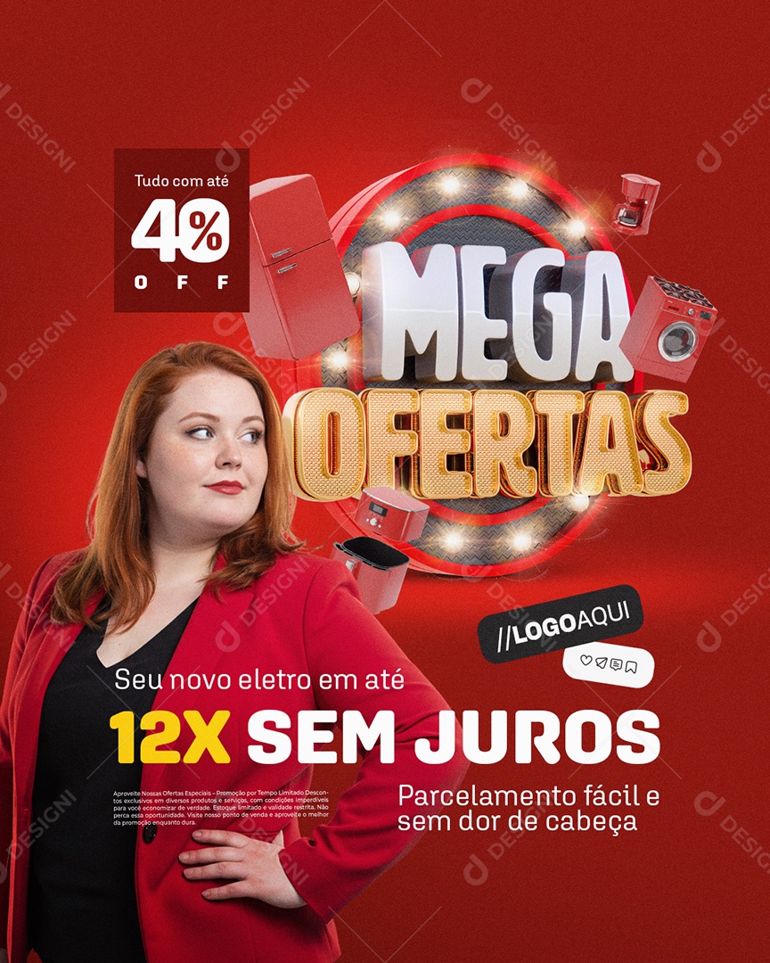 Mega Ofertas Loja De Eletrodomésticos Geladeira Cafeteira Social Media PSD Editável