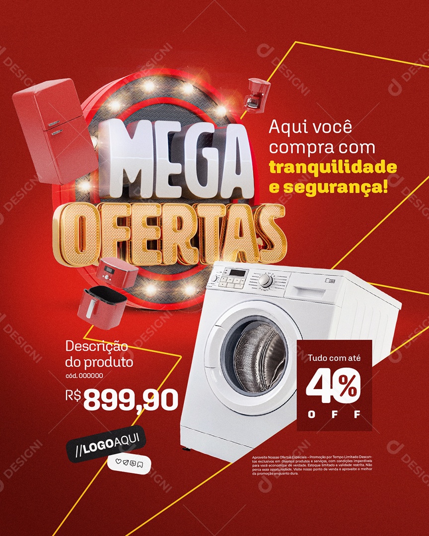 Mega Ofertas Loja De Eletrodomésticos Máquina De Lavar Social Media PSD Editável