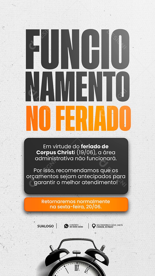 Stroy Horários de Funcionamento Corpus Christi Social Media PSD Editável