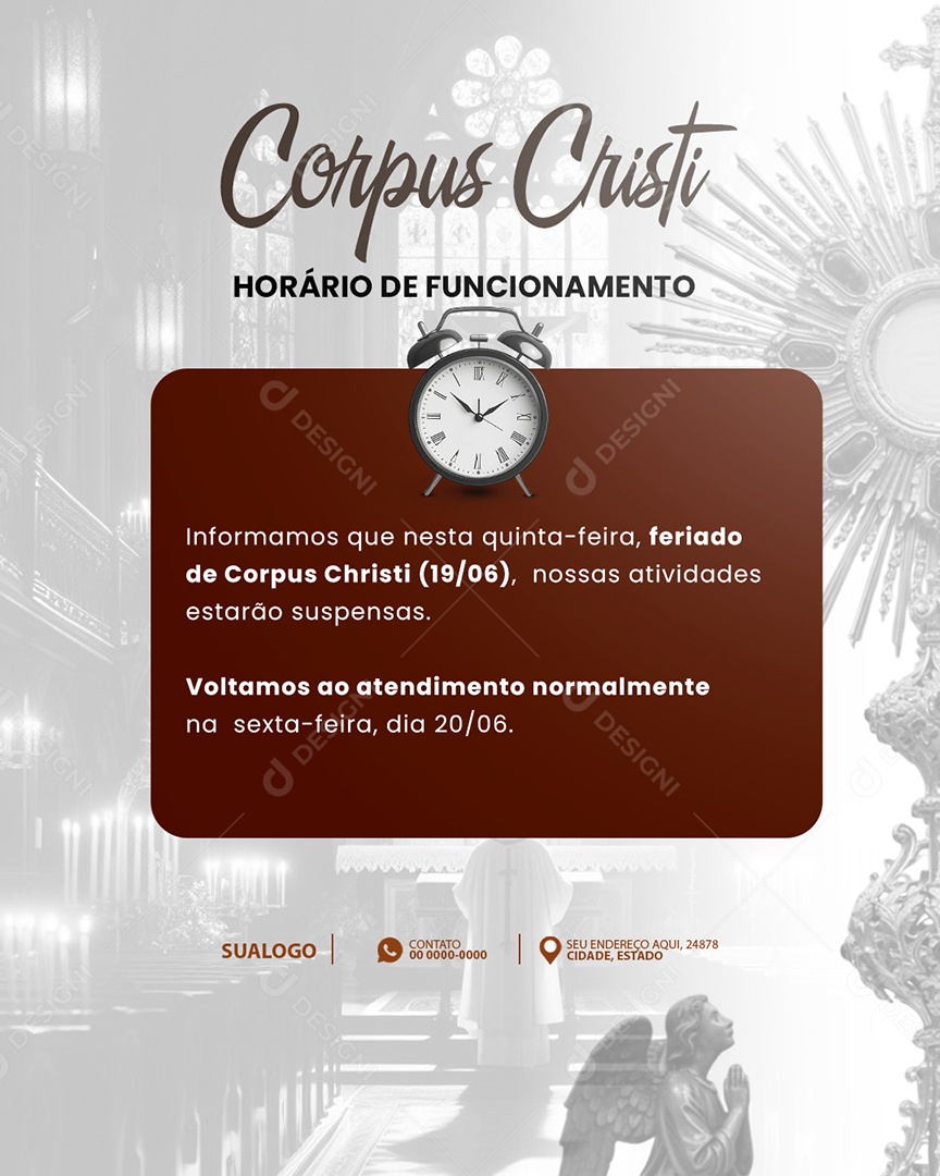 Horários de Funcionamento Corpus Christi Social Media PSD Editável