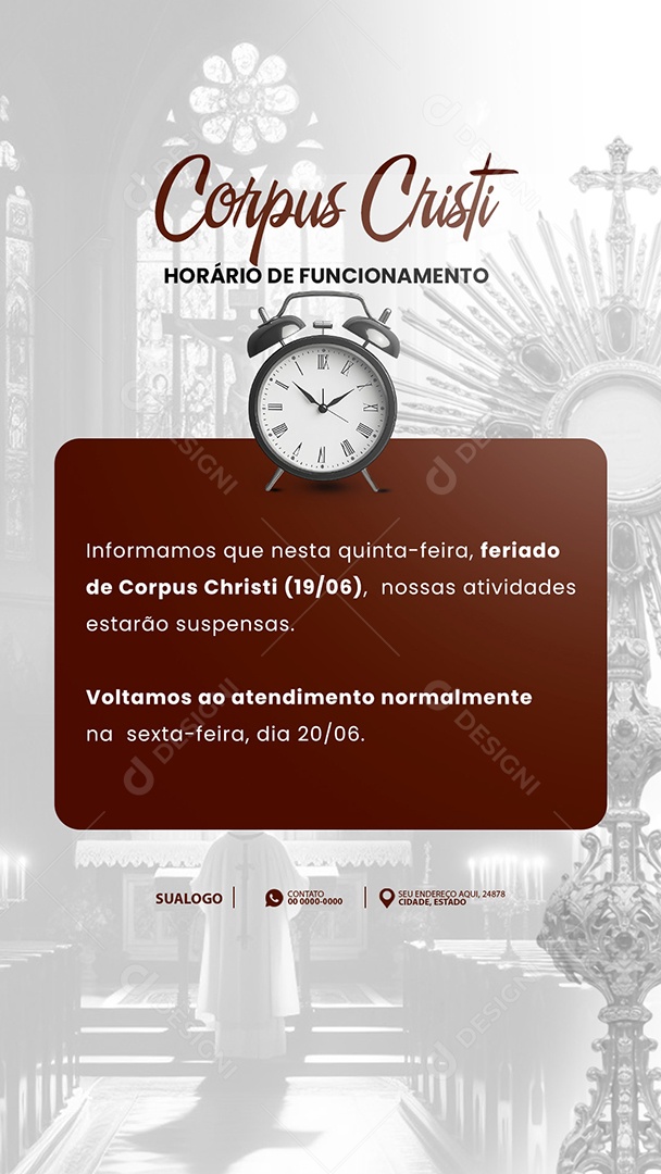Stroy Horários de Funcionamento Corpus Christi Social Media PSD Editável
