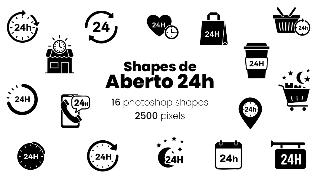 Conjunto de Ícones Para Lojas Aberto 24h Shapes CSH