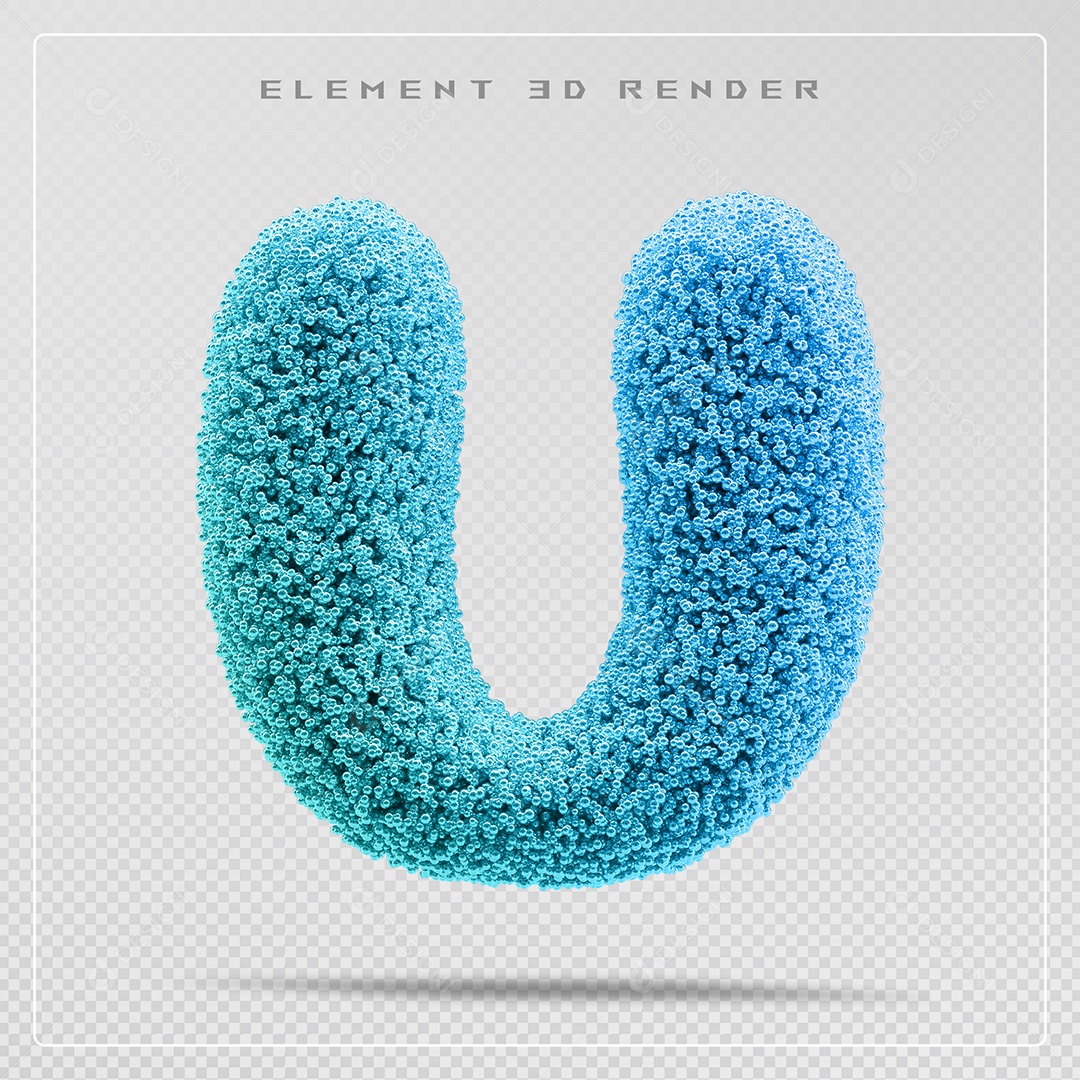 Elemento 3D Letra U Azul Para Composição PSD